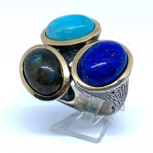 Anillo tricolor en plata y ,Lapislázuli,Ágata y Ópalo.
