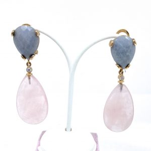 Pendientes de  Ágata azul y Cuarzo rosa.