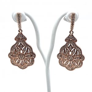Pendientes , filigrana cordobesa, en plata chapada en oro rosa .