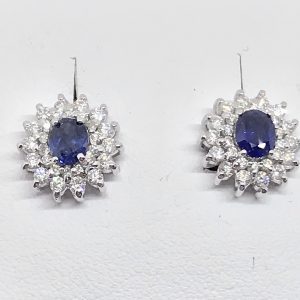 Pendientes de Zafiros con doble orla de brillantes