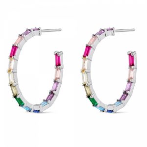 Aros de plata rodiada, con circonitas multicolor . 35 mm