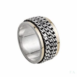 Sortija bicolor giratoria , en plata y oro.