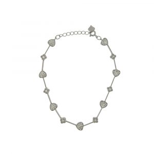 Pulsera en plata de ley rodiada con corazones  de circonitas