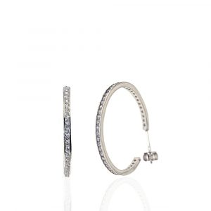 Aros de plata rodiada, con circonitas 28 mm