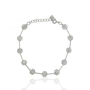 Pulsera en plata de ley rodiada con flores de circonitas