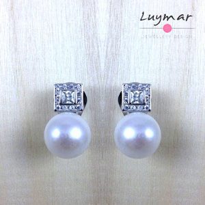 Pendientes ,"Tú y Yo", de Perla y Circonitas mini en cuajado cuadrado