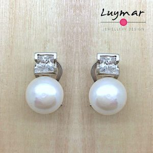 Pendientes ,"Tú y Yo", de Perla y Circonita Princesa en chatonne cuadrado.