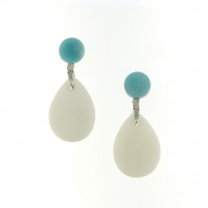 Pendientes de plata dorada , con Amazonita y Ágata blanca