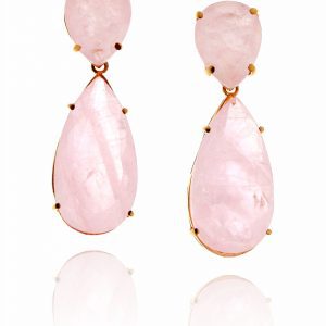 Pendientes de Plata dorada con doblete de Cuarzo y Terbium rosa