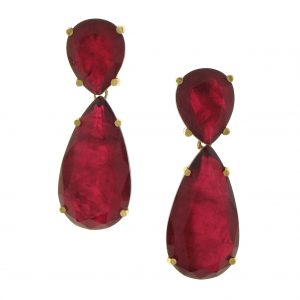 Pendientes de Plata dorada con doblete de Cuarzo y Terbium rojo Rubí