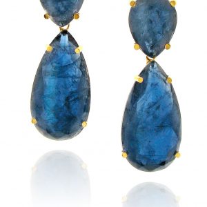 Pendientes de Plata dorada con doblete de Cuarzo y Terbium azul Zafiro